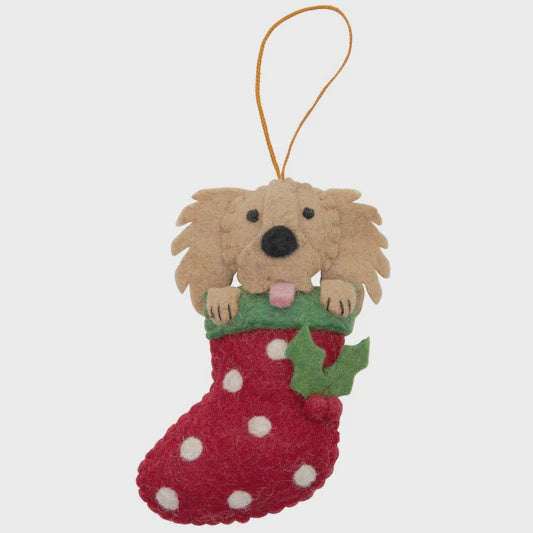 Pashom Christmas Decoration - Golden Retriever In Stocking