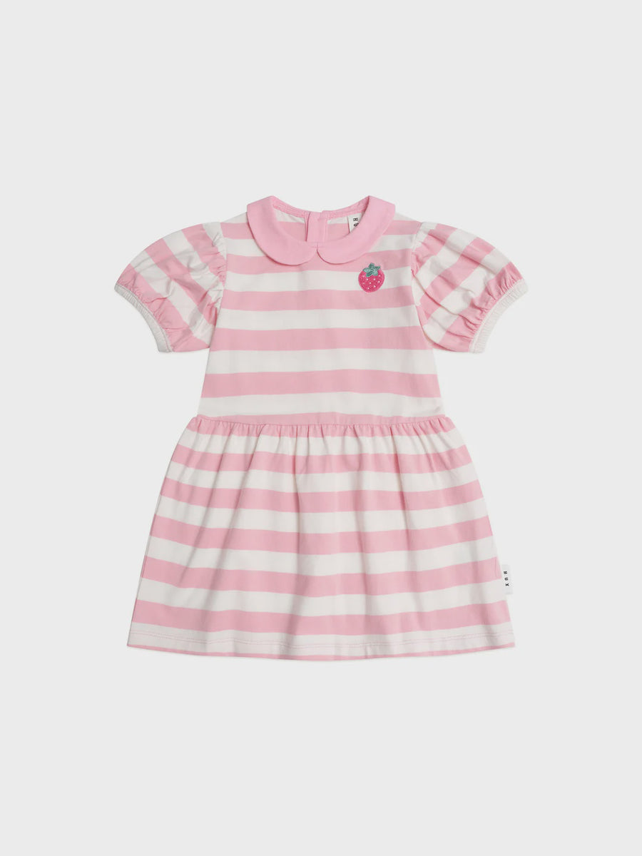Strawberry Stripe Puff Sleeve Dress