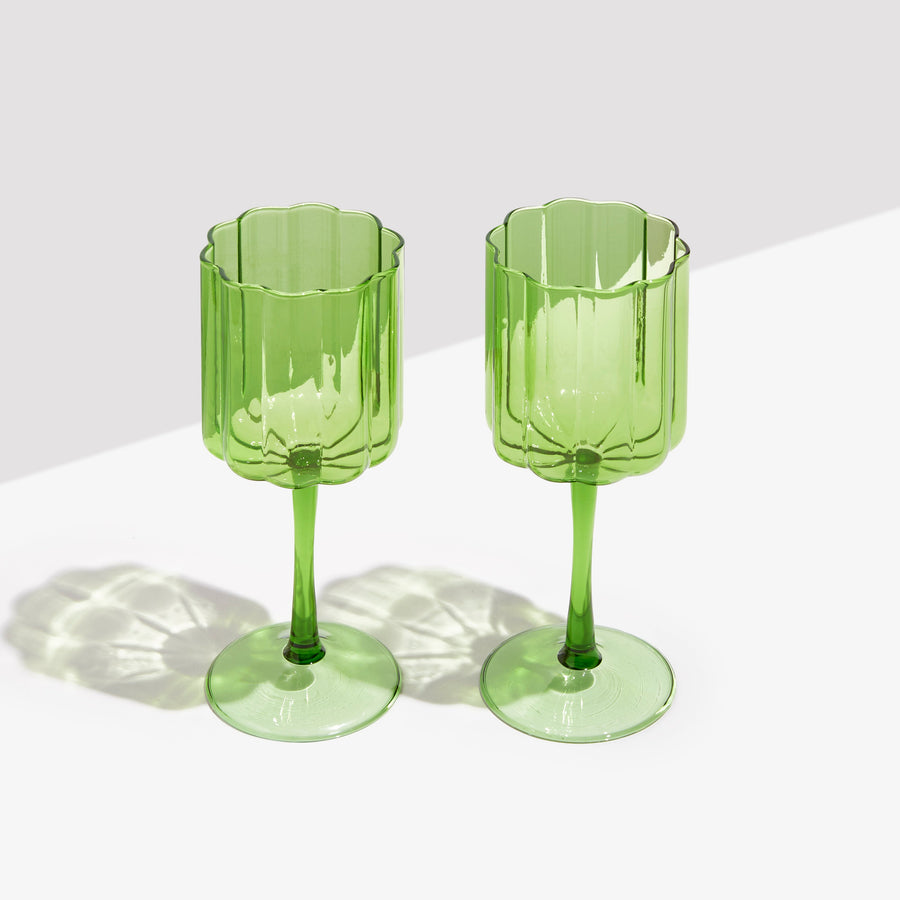 Fazeek Green Wave Wine Glass S/2