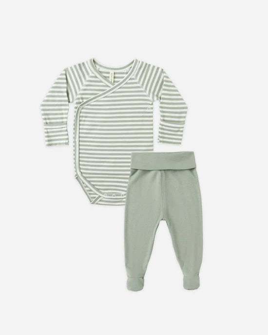 Side Snap Bodysuit + Pant Set - Fern Stripe