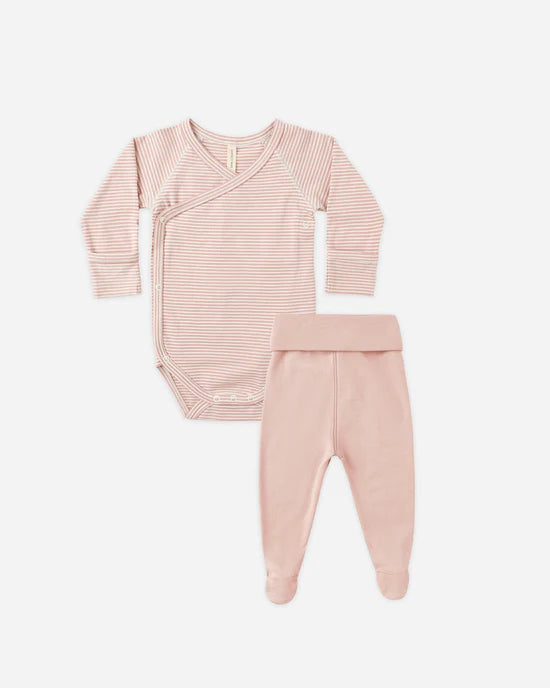 Side Snap Bodysuit + Pant Set - Rose Micro Stripe