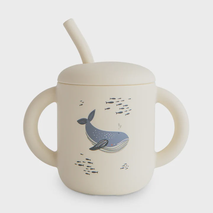 Silicone Training Cup + Straw Whales
