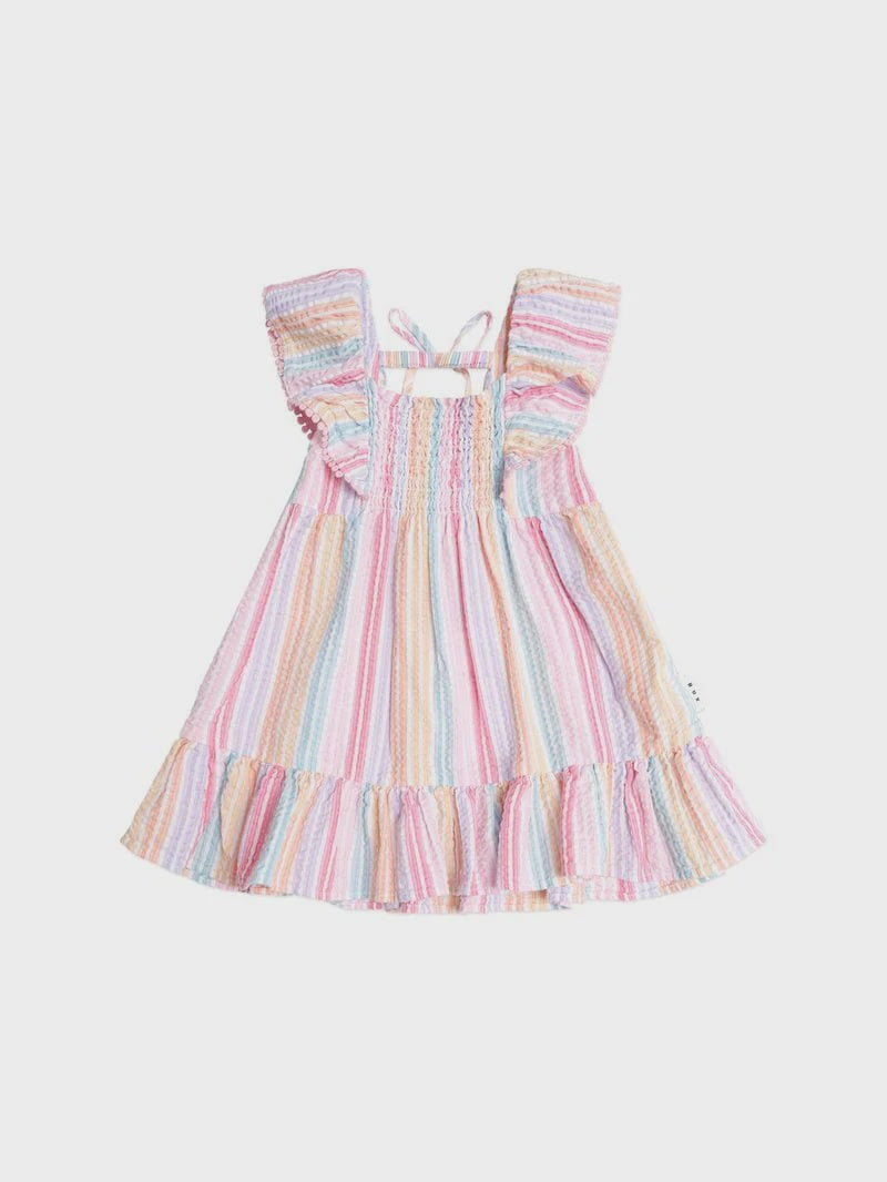 Rainbow Stripe Shirred Frill Dress
