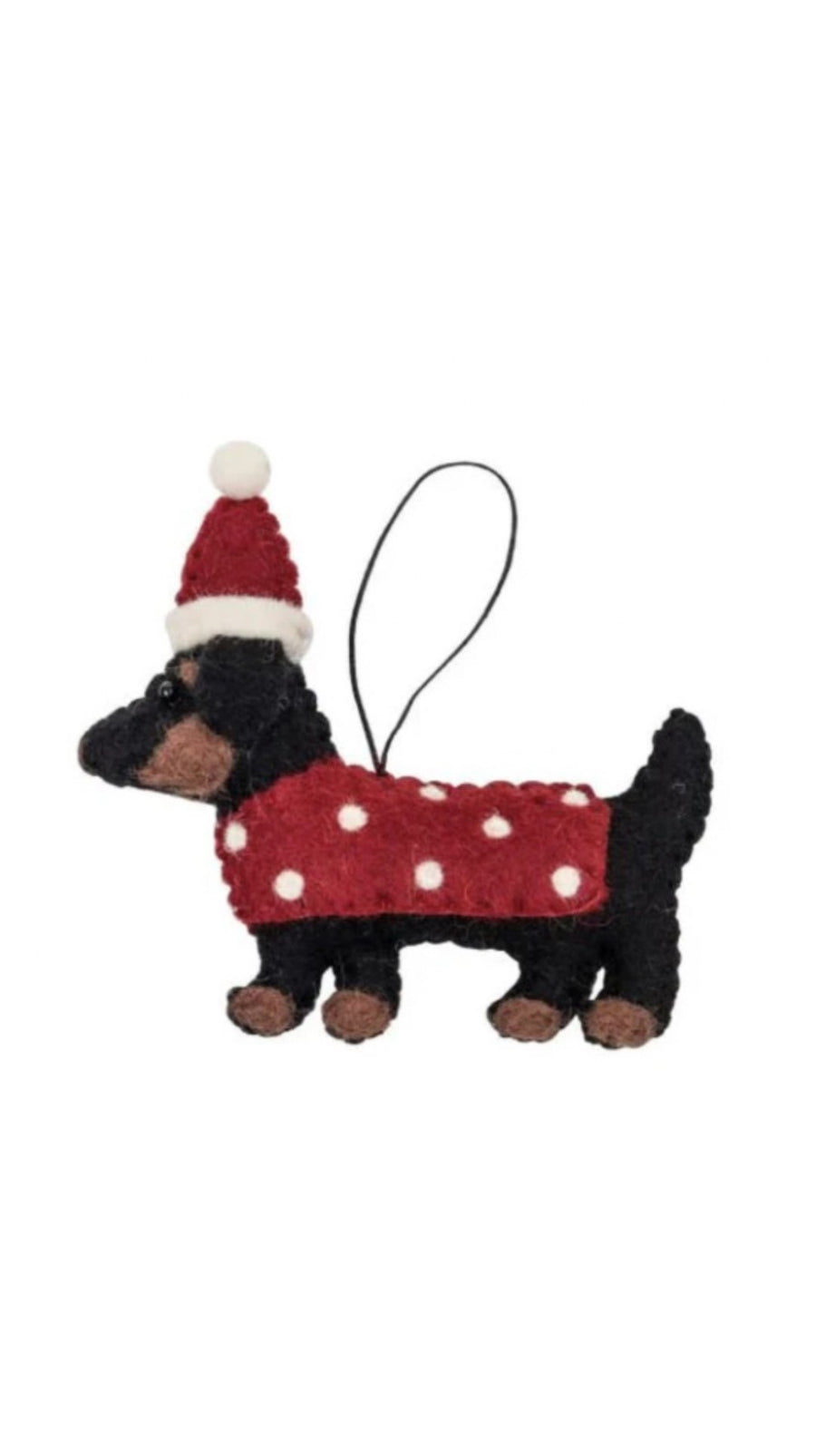 Pashom Christmas Decoration - Black Dachshund w Coat