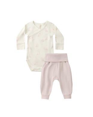 Side Snaps Bodysuit + Pant Set - Snow Owls