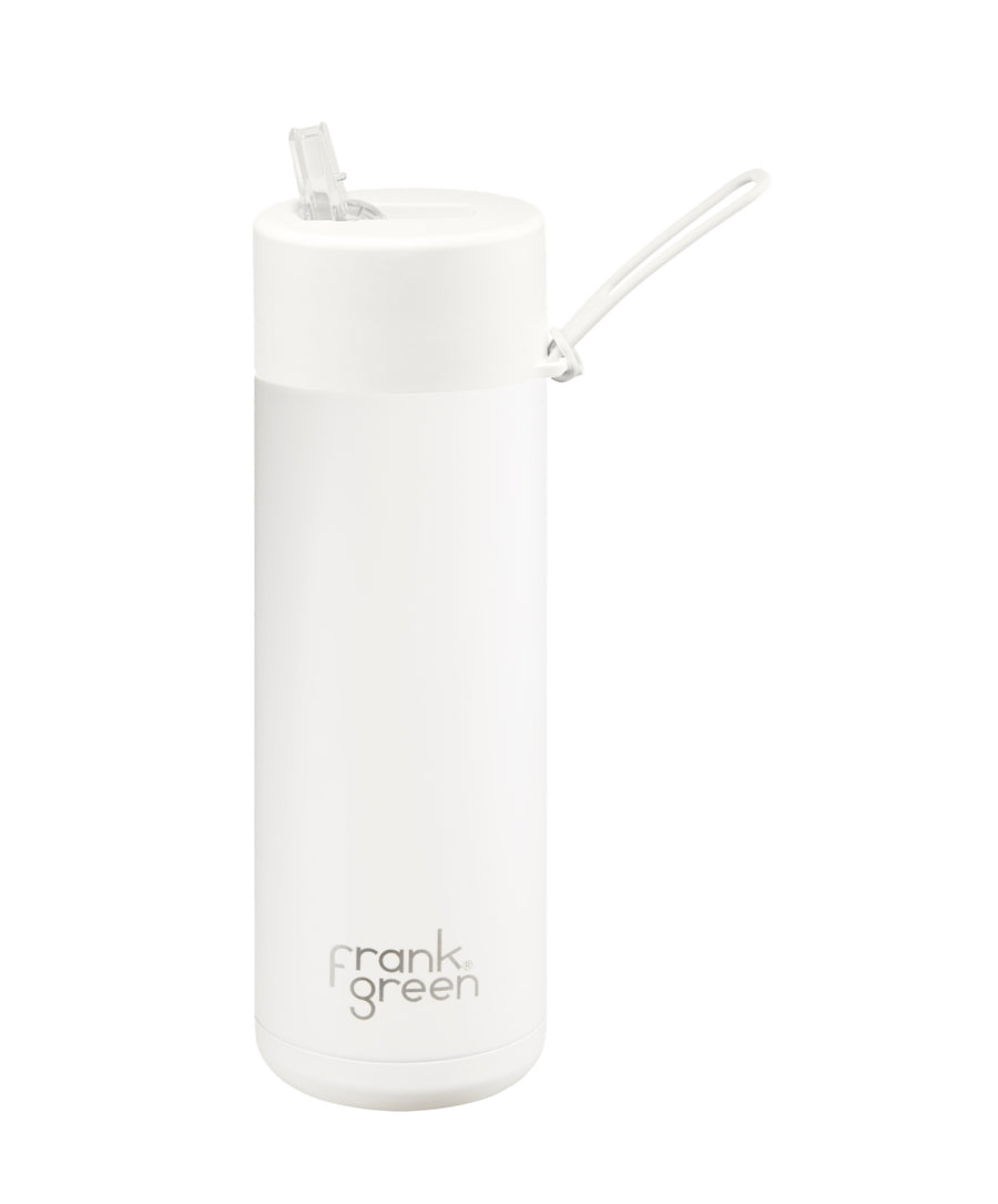 Frank Green Ceramic Reusable Insulated Drink Bottle. 20oz/600ml, Straw Lid, Cloud White