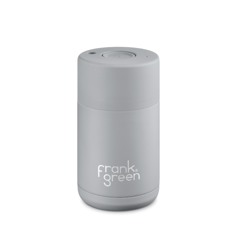 Frank Green reusable insulated coffee cup. Push Lid, 10oz, leakproof, harbour grey