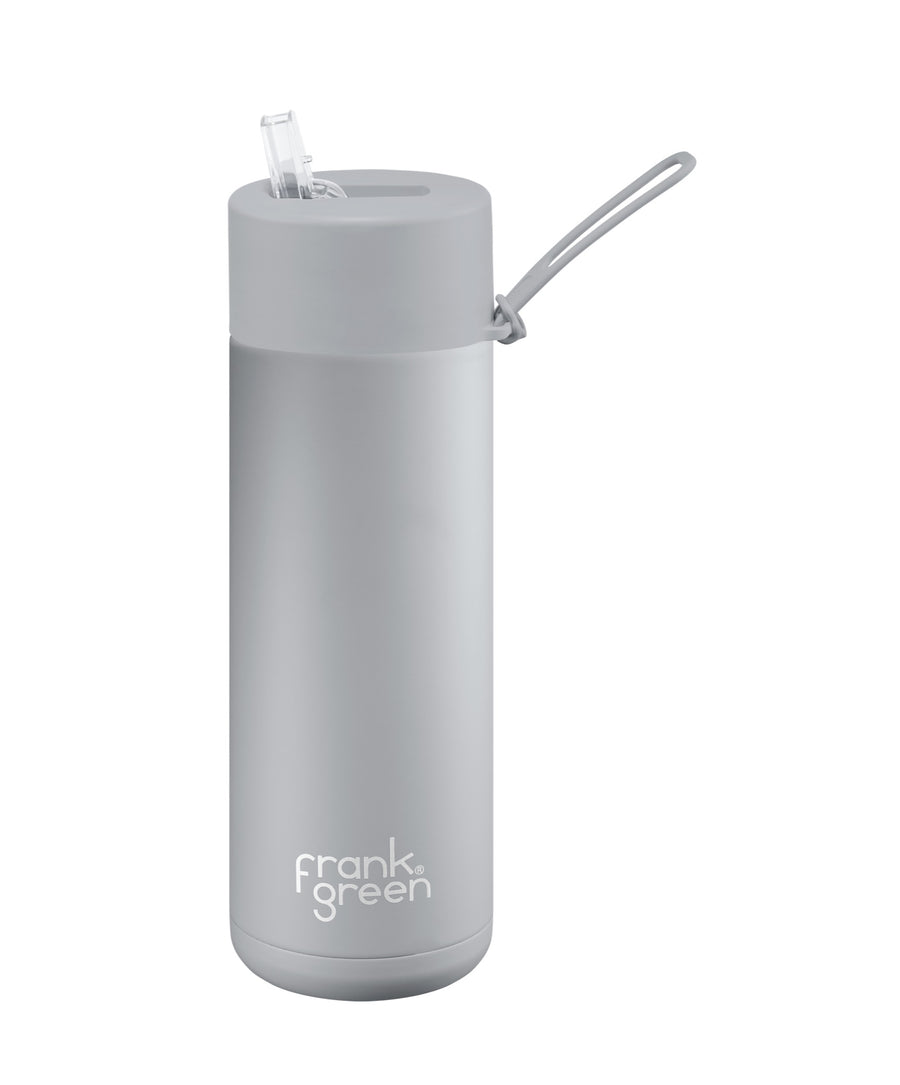 Frank Green Ceramic Reusable Insulated Drink Bottle. 20oz/600ml, Straw Lid, Harbour Grey