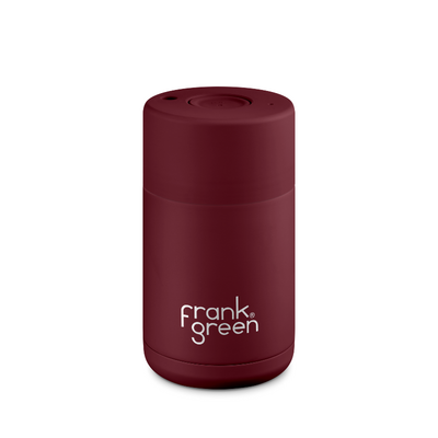Frank Green reusable insulated coffee cup. Push Lid, 10oz, leakproof, merlot