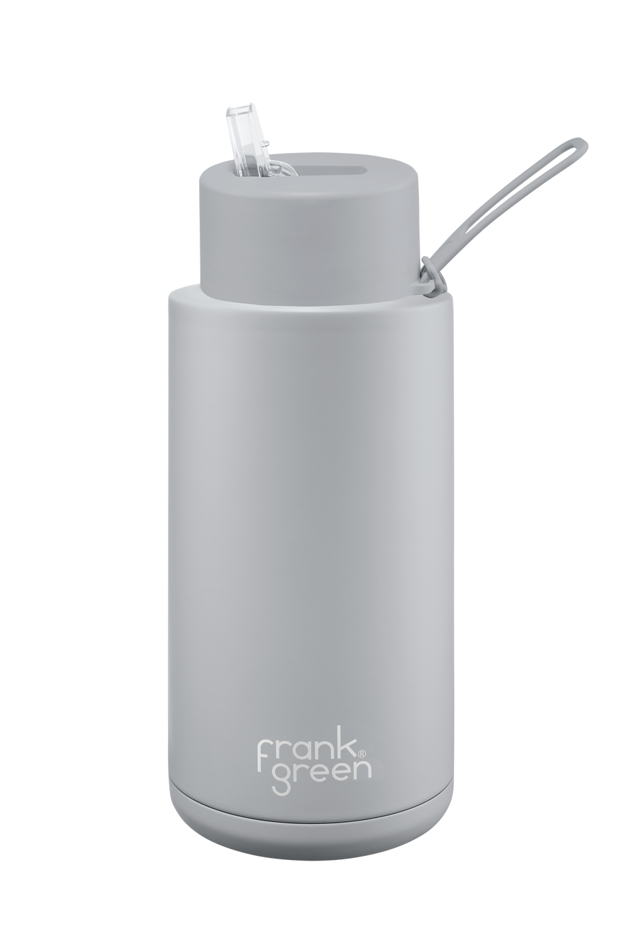 Frank Green Ceramic Reusable Insulated Drink Bottle. 34oz/1L, Straw Lid, Harbour Grey