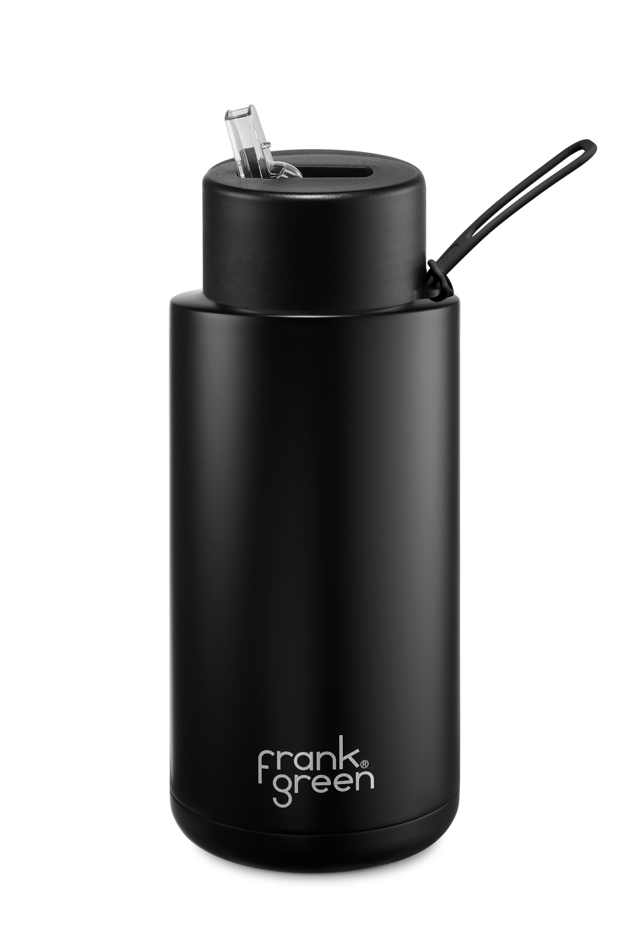 Frank Green Ceramic Reusable Insulated Drink Bottle. 34oz/1L, Straw Lid, Midnight Black