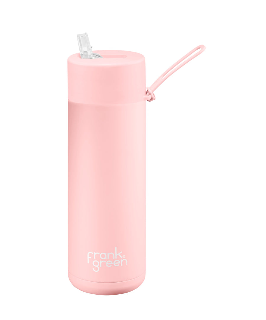 Frank Green Ceramic Reusable Insulated Drink Bottle. 20oz/600ml, Straw Lid, Blushed Pink